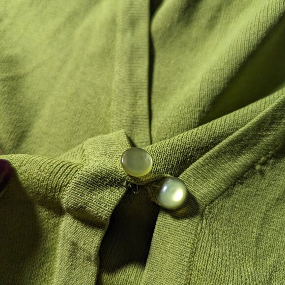 Lennie for Nina Lenoard Chartreuse Cardigan Sweater Cropped One Button Moss Med - Picture 6 of 6